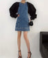 Detachable Sleeve Denim Mini Dress